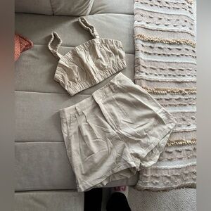 Beige Crop Top and Shorts Set